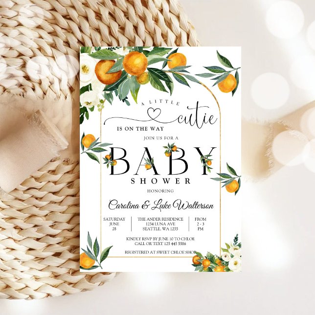 Convite Little Cutie Orange Baby Shower Invitation (Criador carregado)
