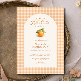 Convite Little Cutie Orange Gingham Baby Shower