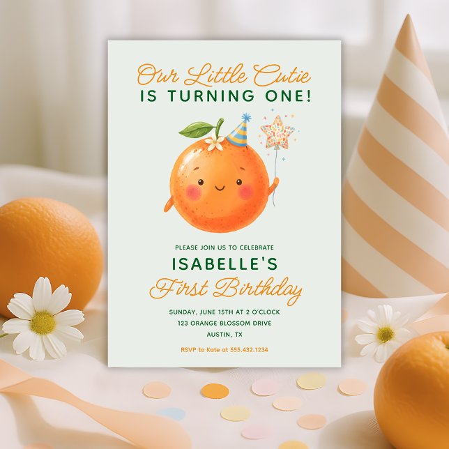 Convite Little Cutie Turning One 1st Birthday Invitation (Little Cutie Turning One 1st Birthday Invitation)