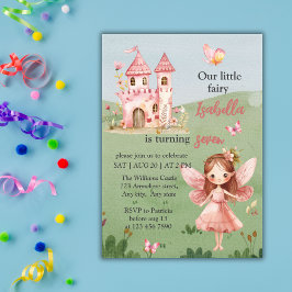 Convite Little Fairy Pink Castle Butterfly Any Age 
