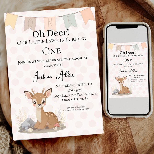 Convite Little Fawn Woodland First Birthday (Celebrate in style with this charming birthday invitation. .)