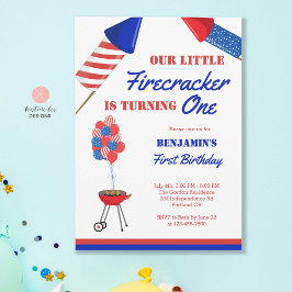 Convite Little Firecracker primeiro aniversario 4 de julho