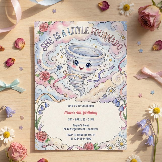 Convite Little Fournado Cute Tornado Girl Birthday Party (Little Fournado Cute Tornado Girl Birthday Party Invitation)