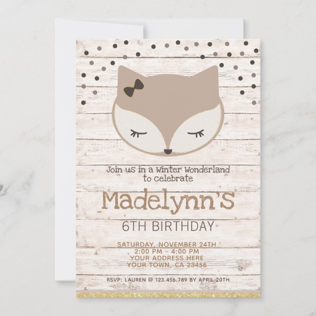Convite Little fox, wonderland Birthday Invitation (Frente)