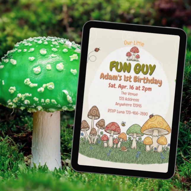 Convite Little Fun Guy, Mushroom Fungi Birthday (Criador carregado)