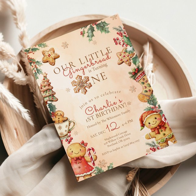 Convite Little Gingerbread 1st Birthday Christmas (Criador carregado)