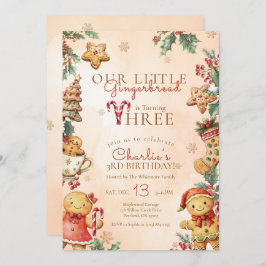 Convite Little Gingerbread 3rd Birthday Christmas