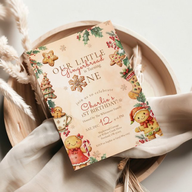 Convite Little Gingerbread Christmas 1st Birthday (Criador carregado)