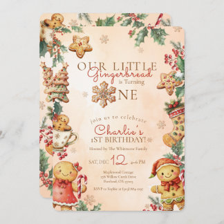 Convite Little Gingerbread Christmas 1st Birthday