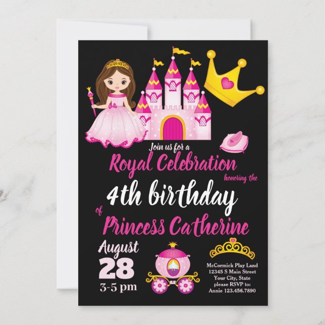 Convite Little Girls Princess Castle Tiara Festa de aniver (Verso)