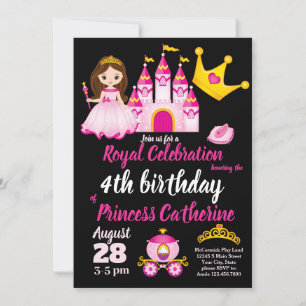 Convite Little Girls Princess Castle Tiara Festa de aniver