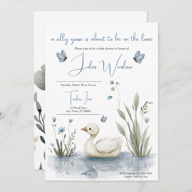 Convite Little Goose Baby Shower Invitation (Frente/Verso)