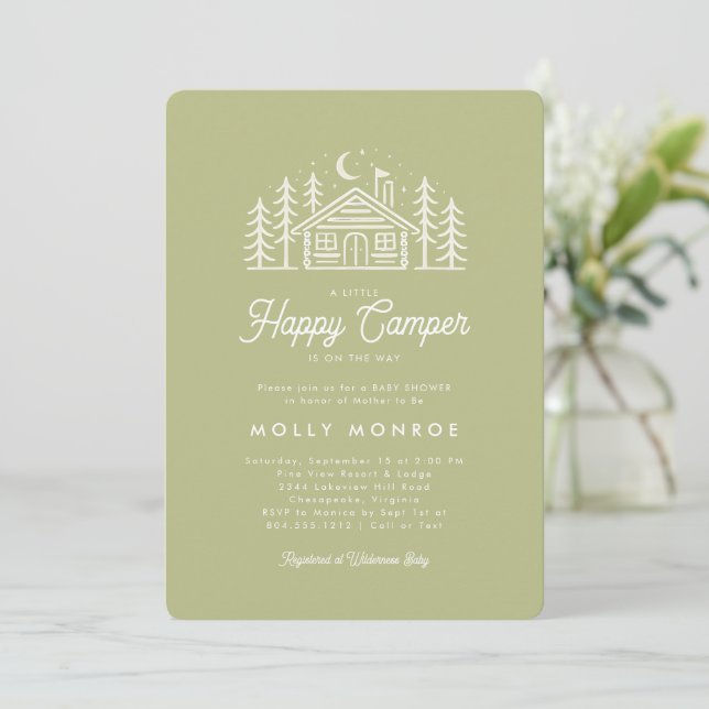 Convite Little Happy Camper Baby Shower Invitation  (Em pé/Frente)