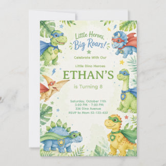 Convite Little Heroes Big Roars Dinosaur Birthday