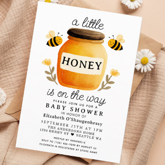 Convite Little Honey Watercolor Bee Baby Shower