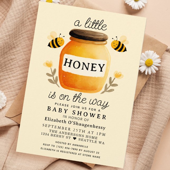Convite Little Honey Watercolor Bee Baby Shower (Criador carregado)