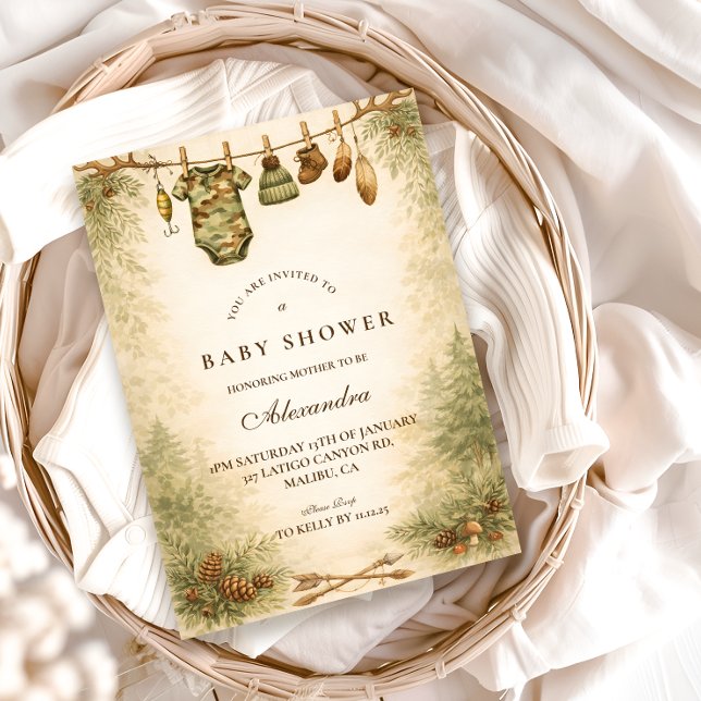 Convite Little Hunter Woodland Baby Shower (Criador carregado)