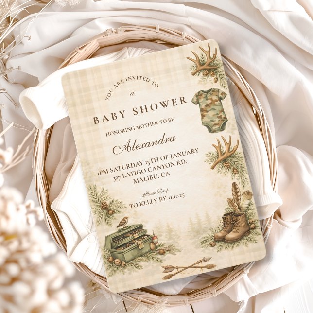 Convite Little Hunter Woodland Keepsake Baby Shower (Criador carregado)