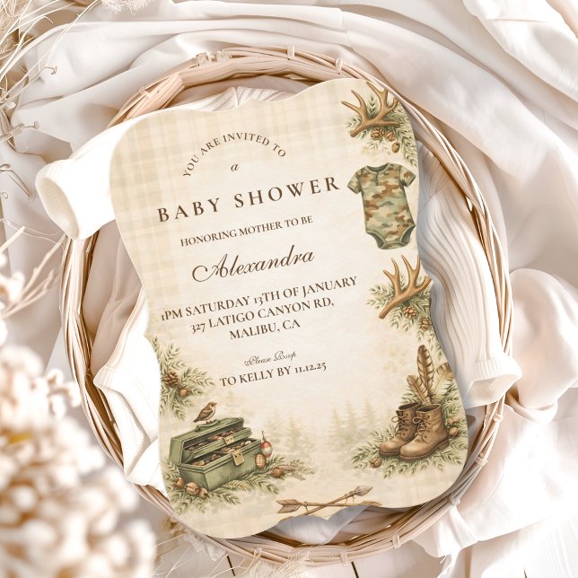 Convite Little Hunter Woodland Keepsake Baby Shower (Criador carregado)