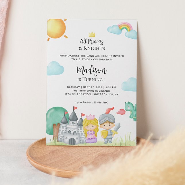 Convite Little Knight e Princesa Castle Aniversário de cri (Criador carregado)
