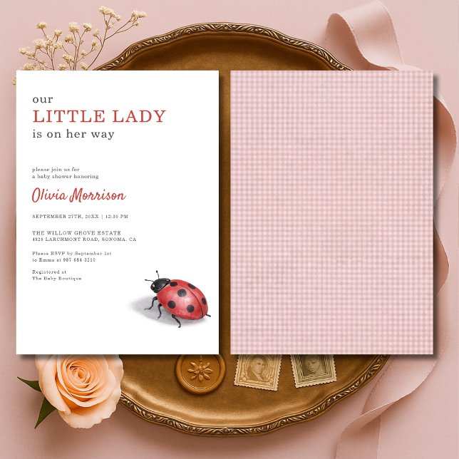 Convite Little Lady Ladybug Gingham Baby Shower (Criador carregado)