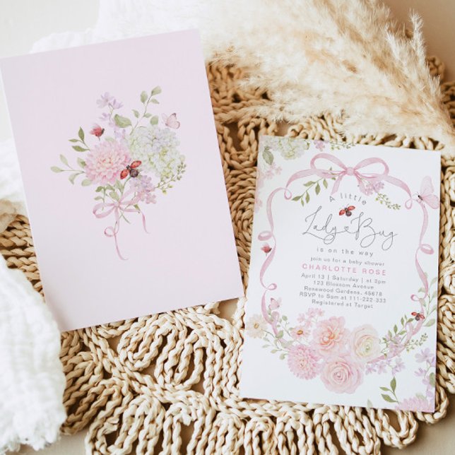 Convite Little Ladybug Pink Bow Wildflower Baby Shower (Criador carregado)