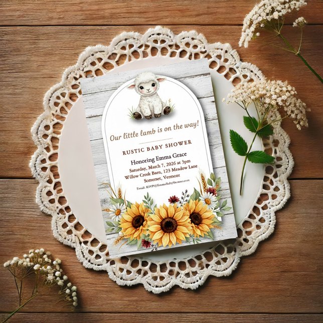 Convite Little Lamb Sunflower Rustic Baby Shower (Criador carregado)