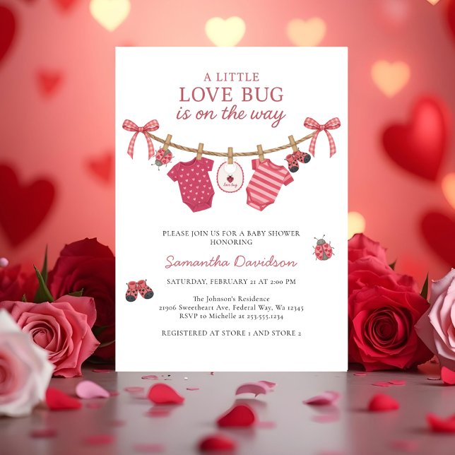 Convite Little Love Bug Clothesline Baby Shower (Little Love Bug Clothesline Baby Shower Invitation)