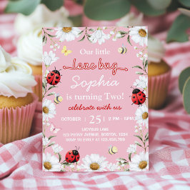 Convite Little Love Bug Ladybug Daisy Floral Birthday
