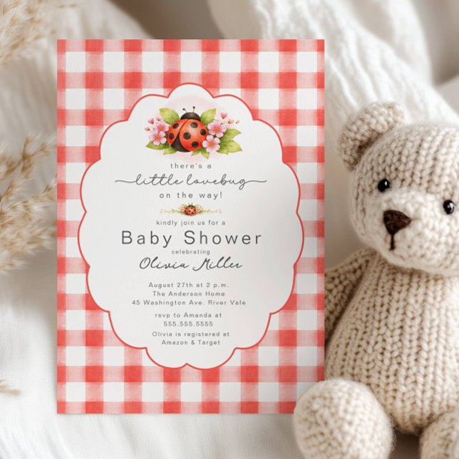 Convite Little Lovebug Gingham Baby Shower  (Criador carregado)