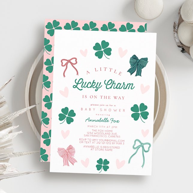 Convite Little Lucky Charm Bow Shamrock Girl Baby Shower (Criador carregado)