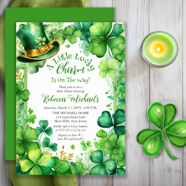 Convite Little Lucky Charm St. Patrick’s Day Baby Shower (Little Lucky Charm St. Patrick’s Day Baby Shower Invitation -- Print | Digital Download)