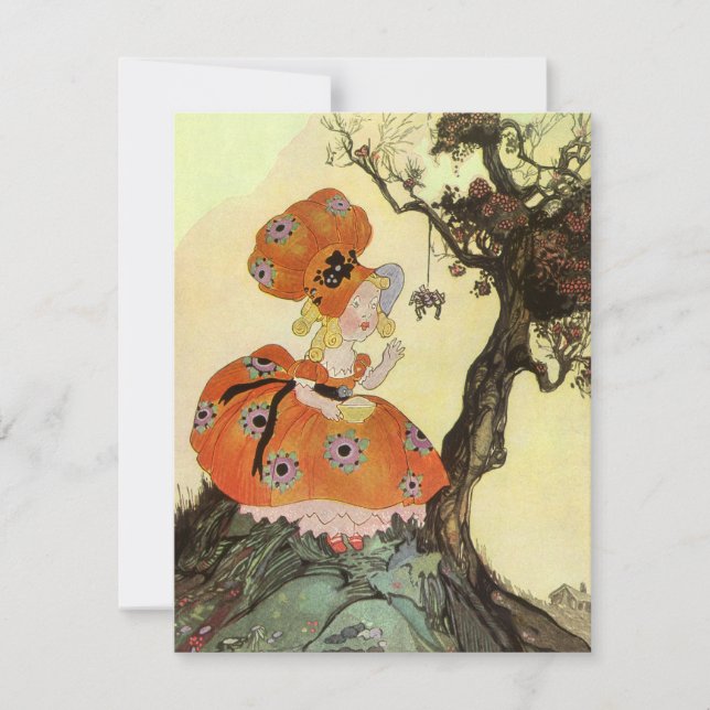 Convite Little Miss Muffet & Aranha, Antigo Mother Goose (Frente)