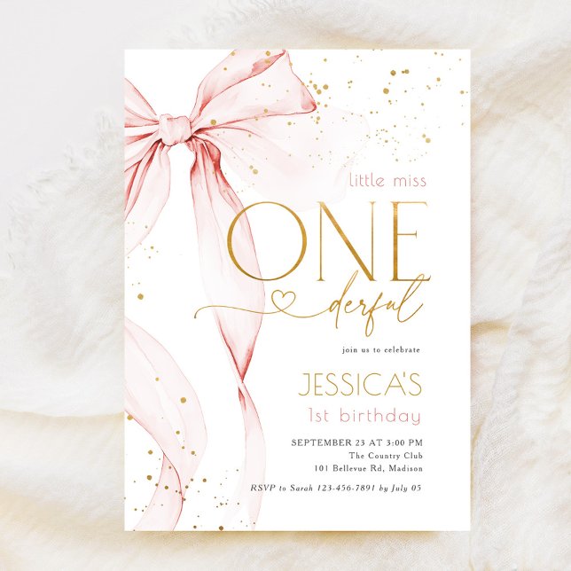 Convite Little Miss ONEderful 1st Birthday Pink Bow (Criador carregado)