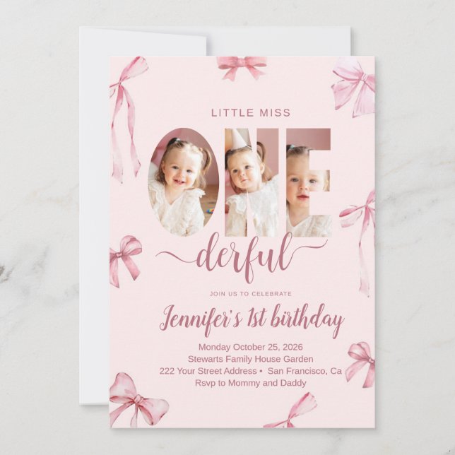Convite Little Miss Onederful First Birthday Invitation (Frente)