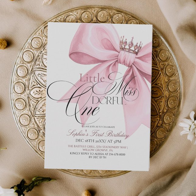 Convite Little Miss ONEderful Pink Bow 1st Birthday Party (Criador carregado)