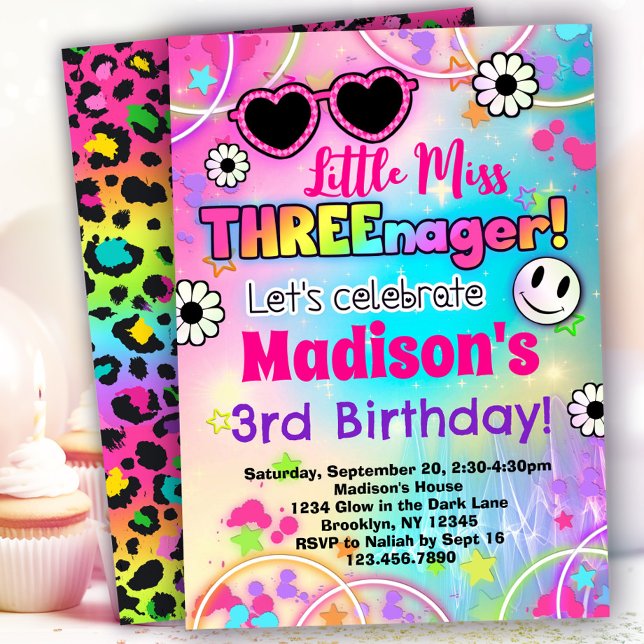 Convite Little Miss Threenager aniversário de 3 anos (Criador carregado)