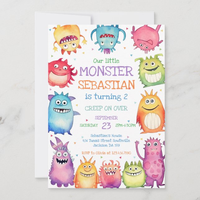 Convite Little Monster Birthday Invitation (Frente)