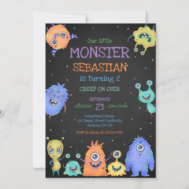 Convite Little Monster Birthday Invitation (Frente)