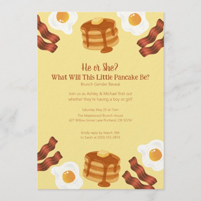Convite Little Pancake Brunch Theme Gender Reveal (Frente)