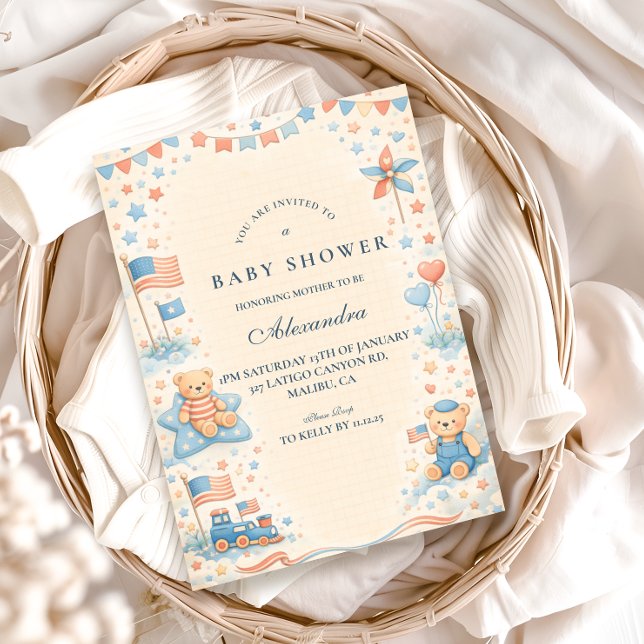 Convite Little Patriot Welcome Baby Shower (Criador carregado)