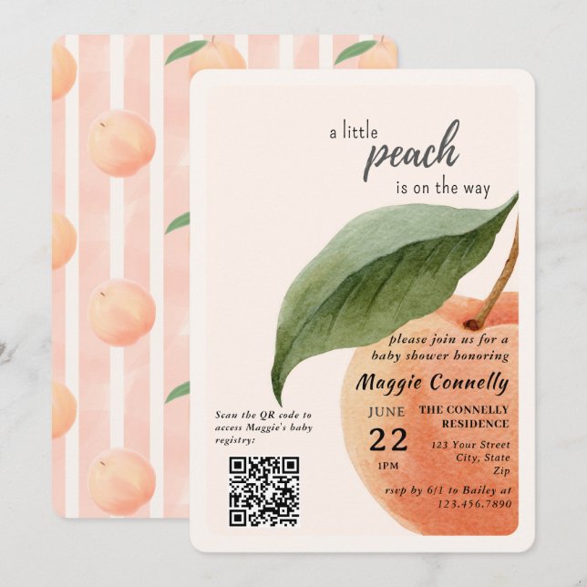 Convite Little Peach is on the Way Baby Shower Invitation (Frente/Verso)