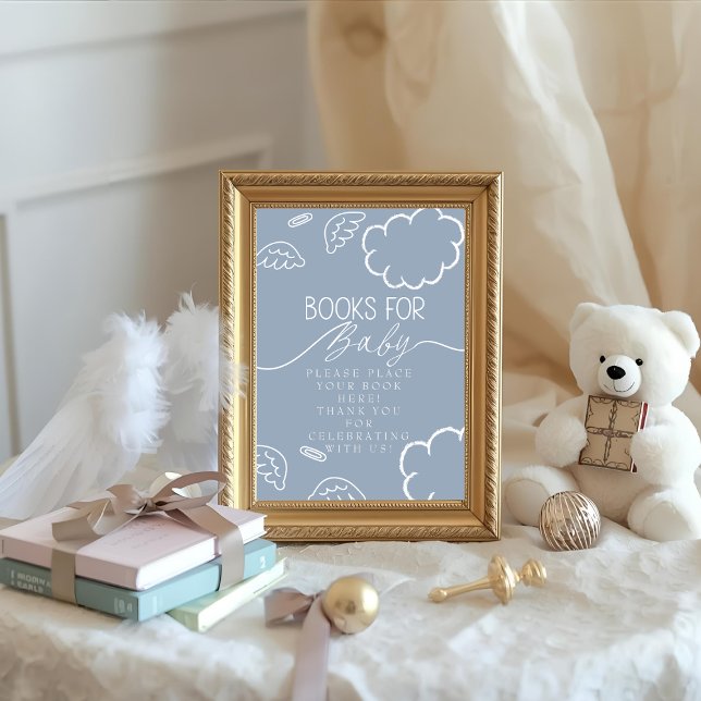 Convite Little Piece of Heaven blue Books for Baby Sign (Little Piece of Heaven blue Books for Baby Sign)