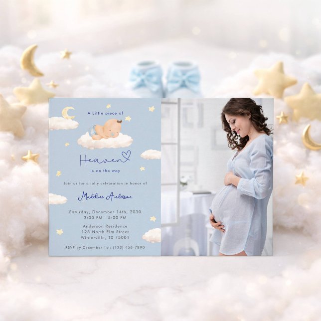 Convite Little Piece of Heaven Photo Baby Boy Shower (Criador carregado)