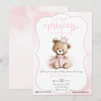 Convite Little Princess Baby Shower Invitation with Teddy 