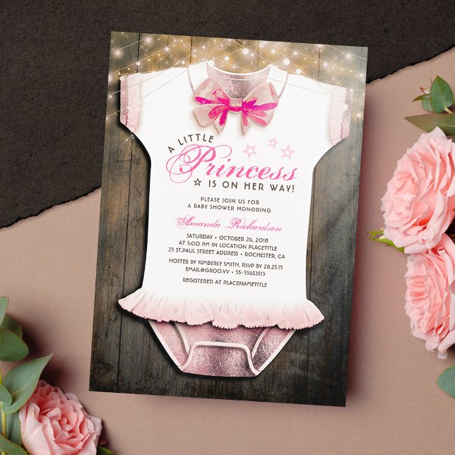 Convite Little Princess Baby Shower | Rustic | Rose Gold (Criador carregado)