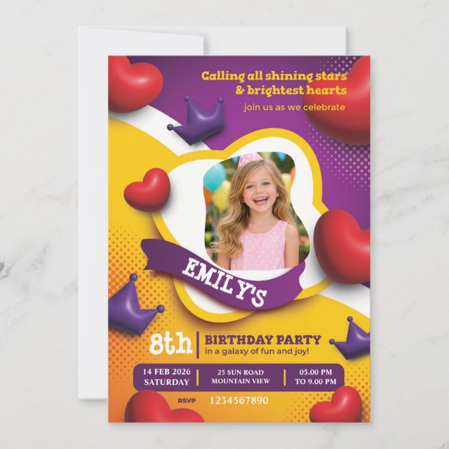 Convite Little Princess Birthday Invite – Fairytale Crown  (Frente)