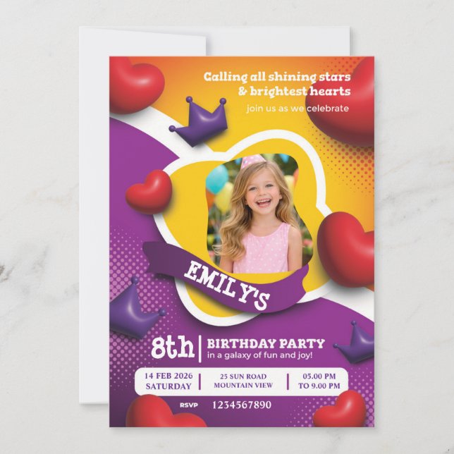 Convite Little Princess Birthday Invite – Fairytale Crown  (Frente)