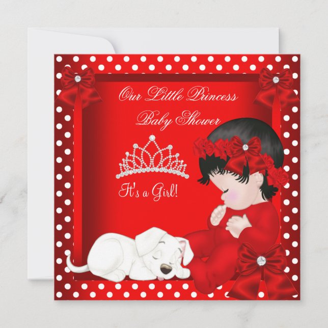 Convite Little Princess Chá de fraldas Girl Red White (Frente)