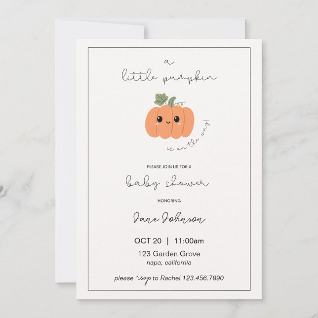 Convite Little Pumpkin Baby Shower Invitation (Frente)